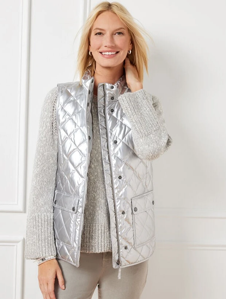 Quilted Down Puffer Vest - Metallic