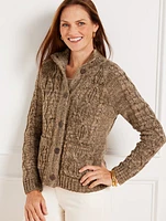 Metallic Tweed Mockneck Cardigan