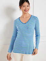 Metallic V-Neck Tee - Adeline Stripe