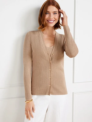 Metallic Ribbed V-Neck Cardigan