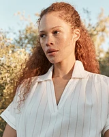 Linen Blend Striped Collared Shirt