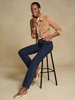 Draped Neck Top - Flower Deco