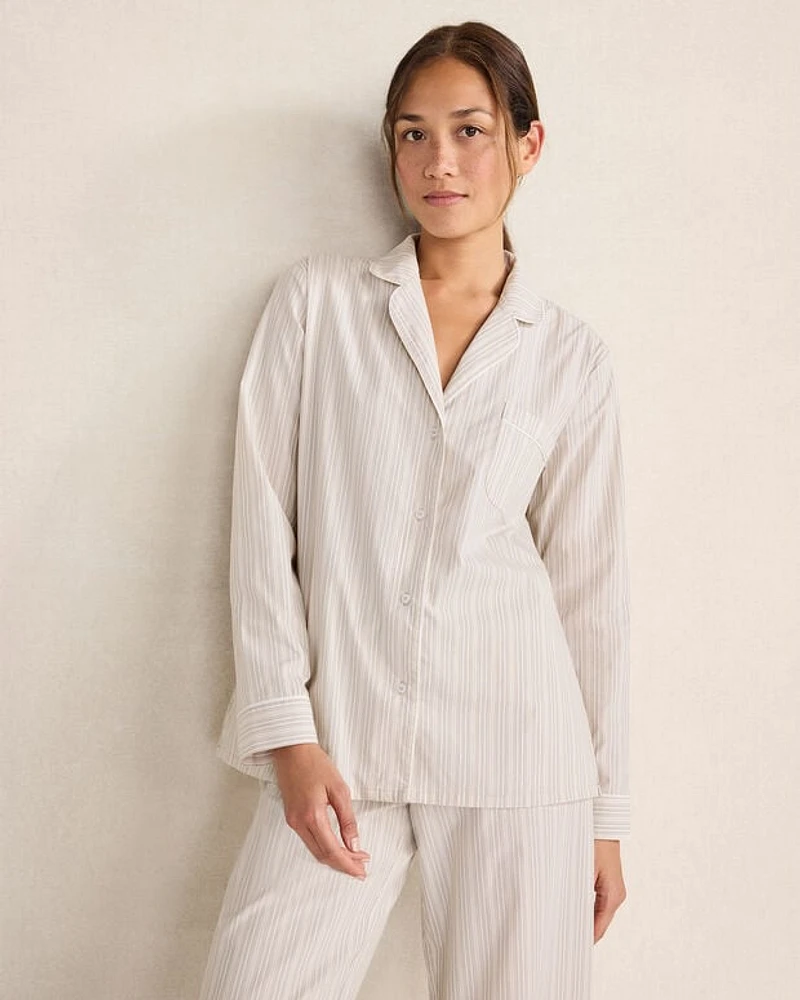 Organic Cotton Poplin Multi Stripe Pajama Shirt