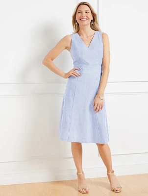 Linen Blend Fit & Flare Dress - Sunset Stripe