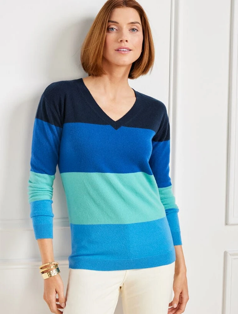 Cashmere V-Neck Pullover - Tonal stripe