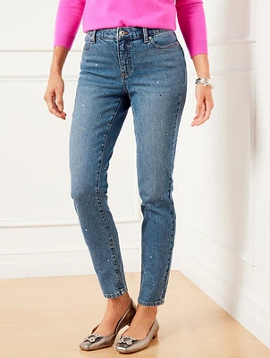 Crystal Embellished Slim Ankle Jeans - Harlow Wash Curvy Fit