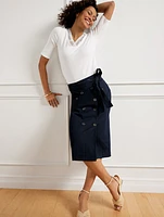 Double Breasted Twill Midi Skirt