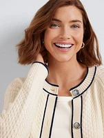 Cable Knit Cutaway Cardigan - Tipped