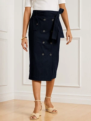 Double Breasted Twill Midi Skirt