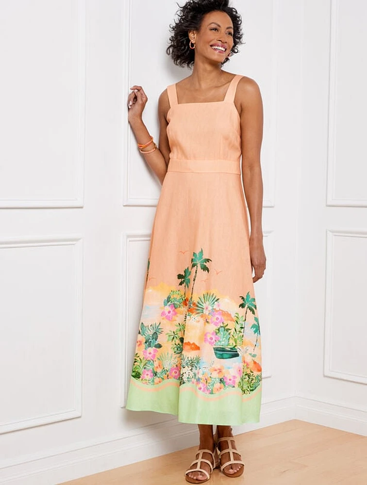 Linen Maxi Dress - Sunset Horizon