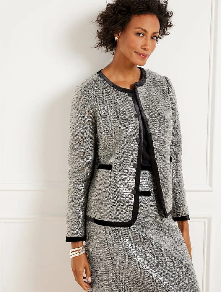 Sequin Herringbone Crop Jacket