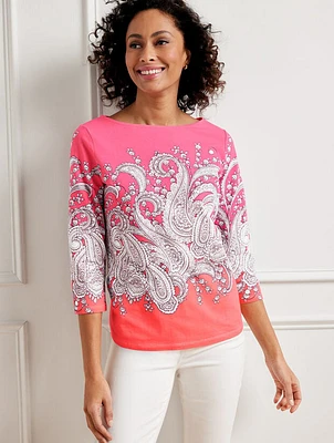 Bateau Neck Tee - Filigree Paisley