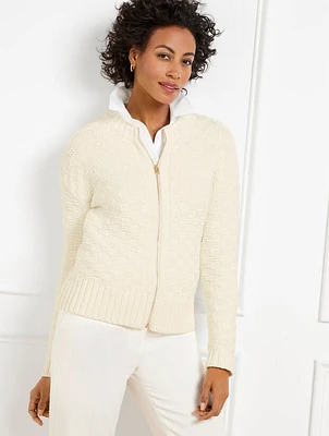 Texture Stitch Bomber Cardigan