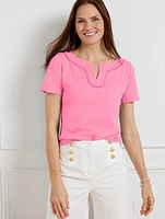 Dot Trim Split Neck Tee