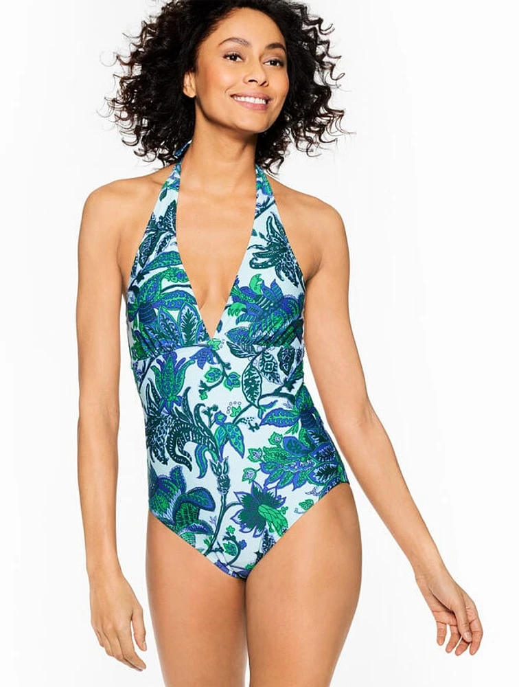 Aqua Club Halter One-Piece Swimsuit - Bali Blooms