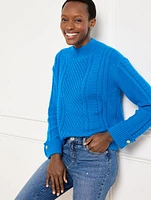 Cable Knit Button Cuff Sweater