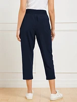 Lightweight Woven Stretch Straight Leg Crop Pants