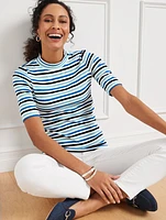 Ribbed Mockneck Tee - Terrace Stripe