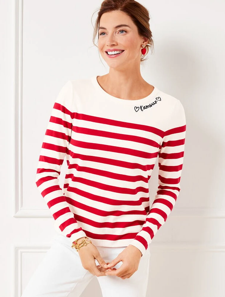 Embroidered Tee - Amour Stripe