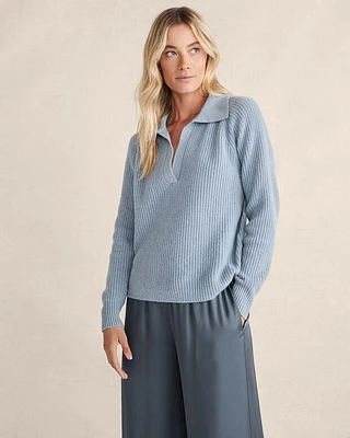 Plaited Cashmere Johnny Collar Sweater