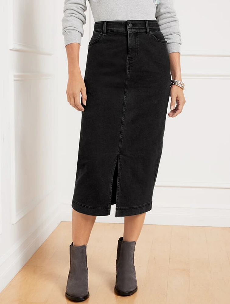 Denim Midi Skirt - Black Wash