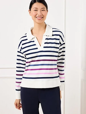 Modal French Terry Johnny Collar Pullover - Sprouts Stripe