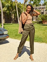 Belted Satin Tapered Leg Pants