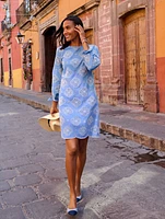 Tie Sleeve Eyelet Chambray Dress