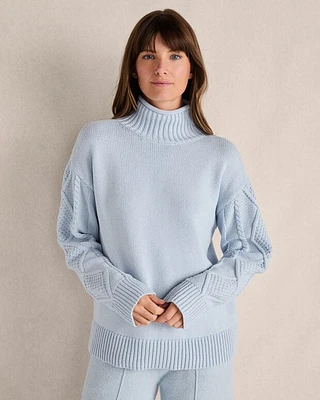 Cotton Cable-Sleeve Rollneck Sweater