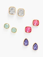 Mixed Crystal Stud Earrings Set