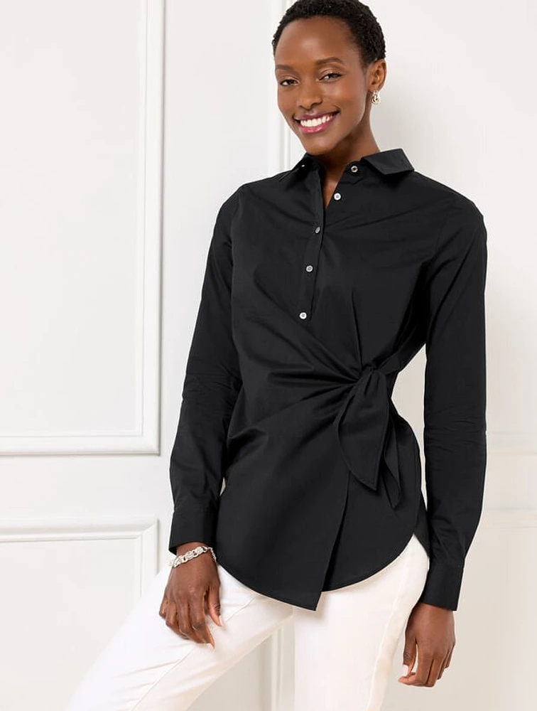 Tie Front Draped Poplin Shirt