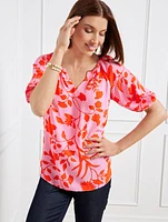 Elbow Sleeve Top - Silhouette Garden