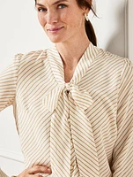 Tie Neck Top - Diagonal Stripe