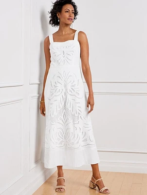 Embroidered Fit & Flare Poplin Dress