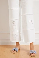 Pieced Embroidered Crop Wide Leg Jeans