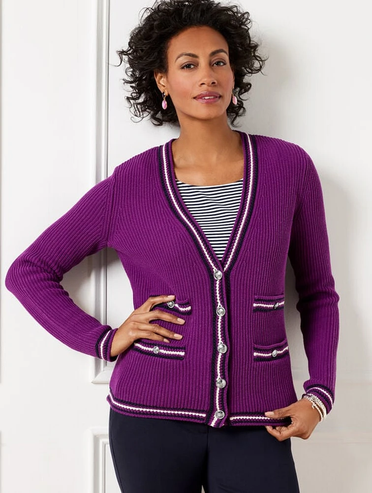 V-Neck Cardigan - Texture Stripe