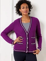 V-Neck Cardigan - Texture Stripe