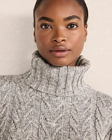 Marled Organic Cotton Cable Knit Turtleneck Sweater