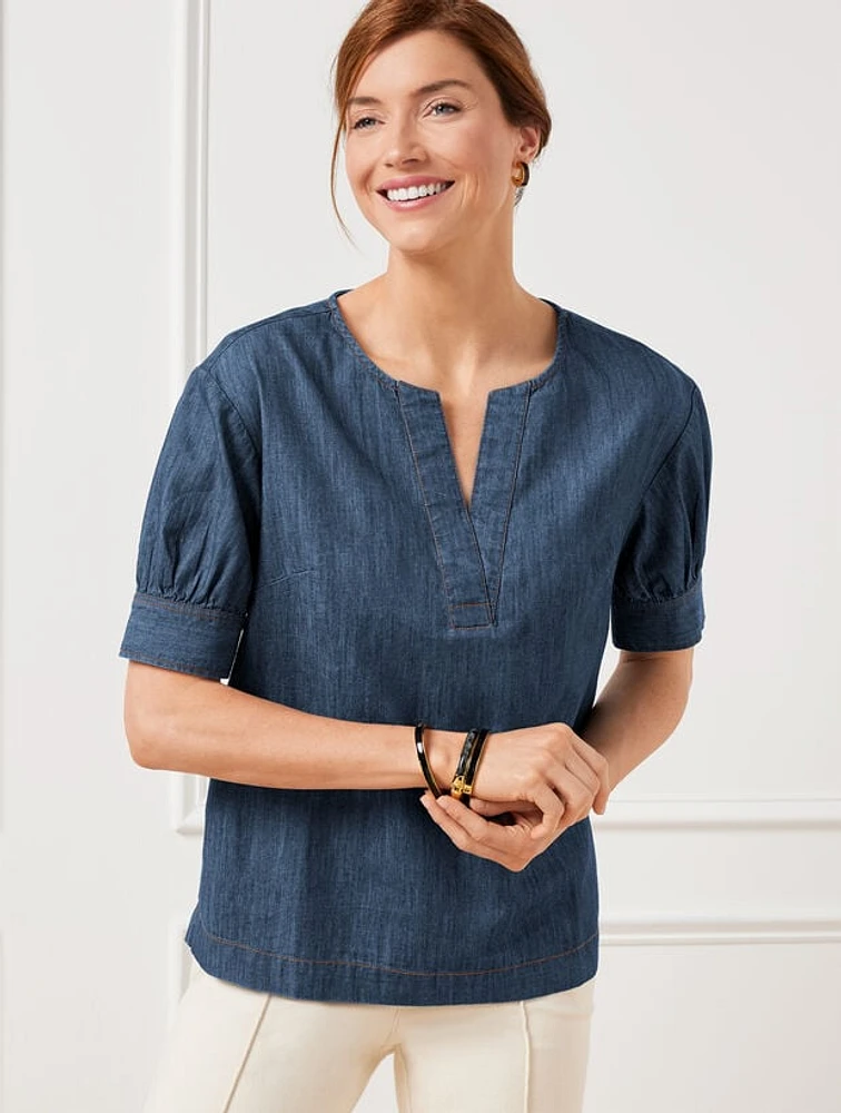 Elbow Sleeve Denim Popover