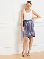 Denim Trim Basket Tweed Skirt