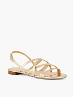 Aria Strap Leather Flats - Metallic