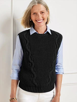 Convertible Cowl-Neck Cable Knit Vest