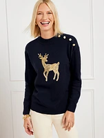 Button Mockneck Sweater - Sequin Deer