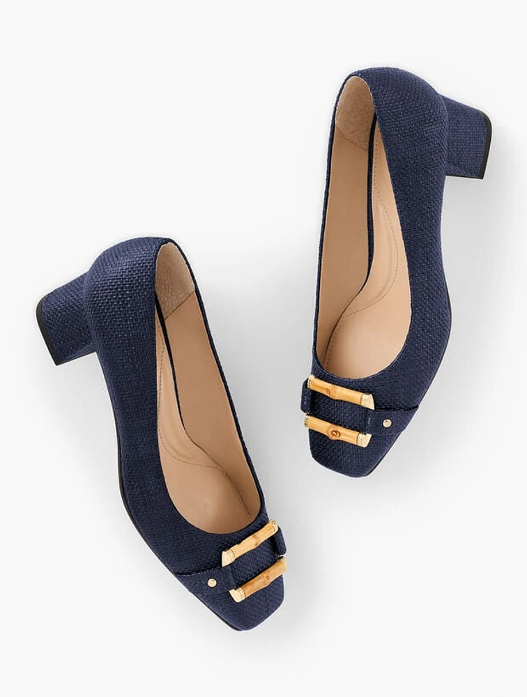 Carlye Bamboo Block Heel Pumps - Shimmer Raffia