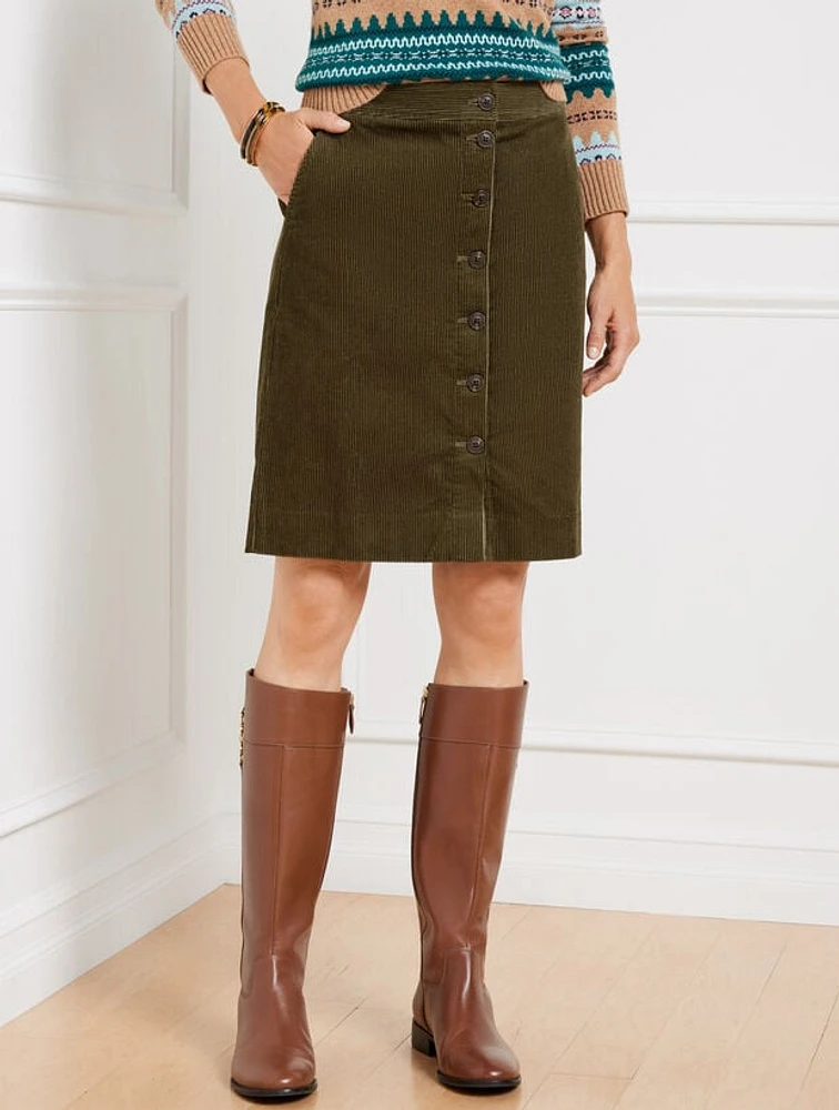 Corduroy Button Front A-Line Skirt