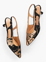 Sylvie Slingback Flare Heels - Metallic Floral Jacquard