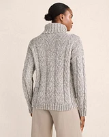 Marled Organic Cotton Cable Knit Turtleneck Sweater