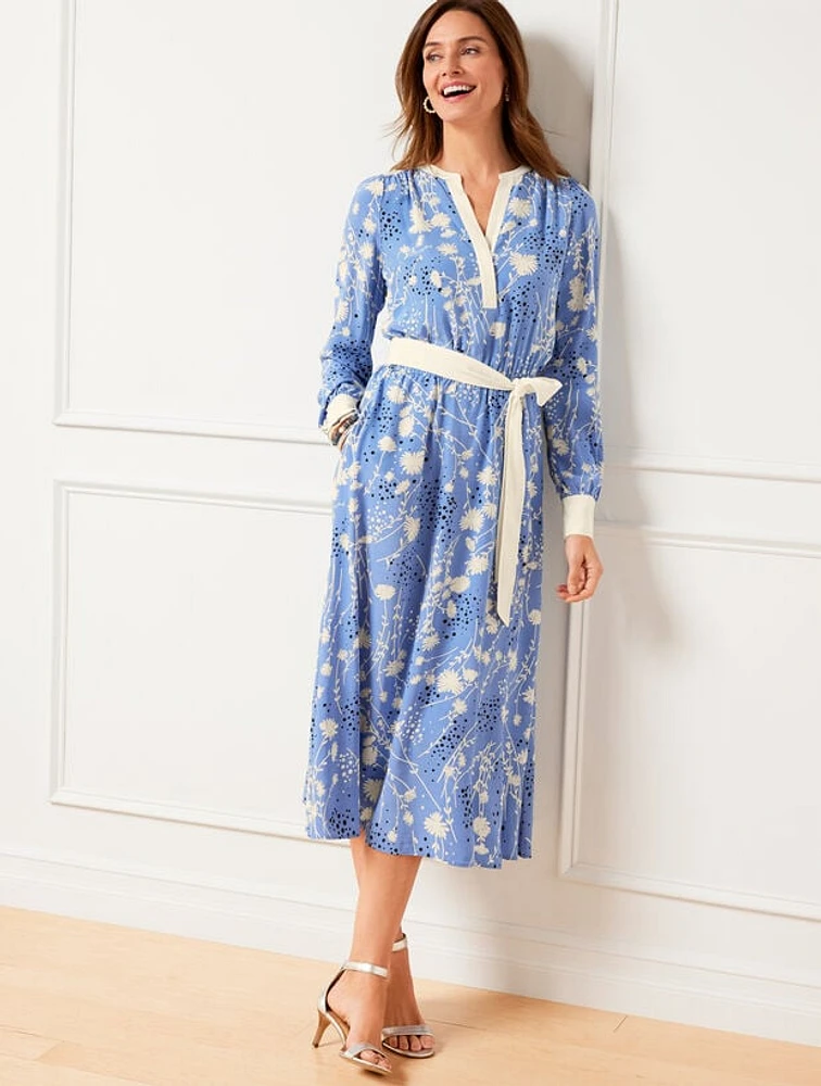 Belted Fit & Flare Shirtdress - Dancing Flowers