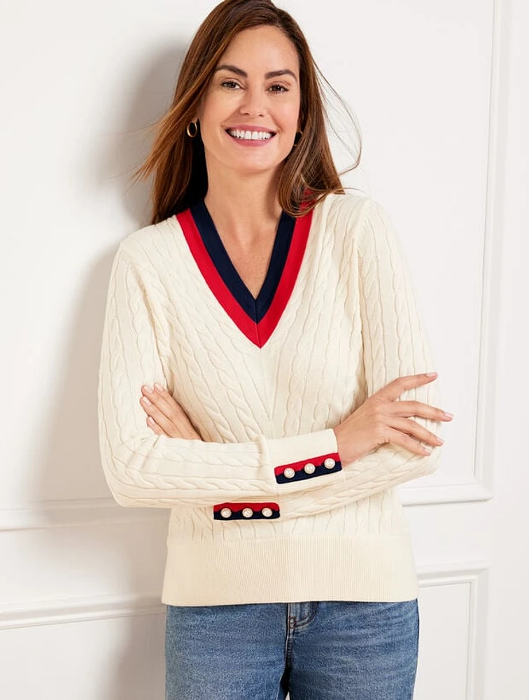 Chevron Cable V-Neck Sweater