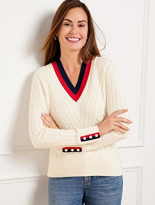 Chevron Cable V-Neck Sweater